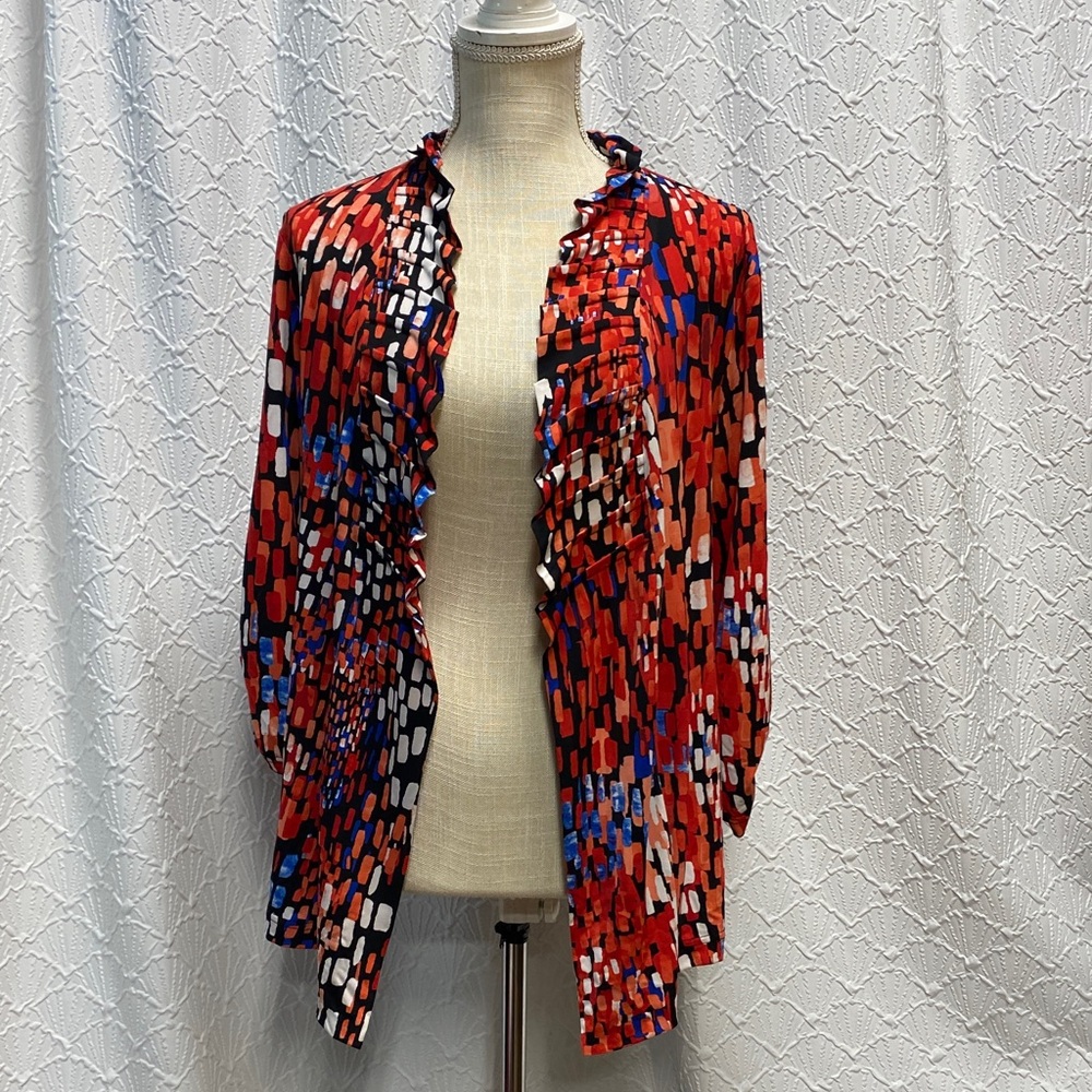 N Touch size small Vibrant Multicolor Women's open‎ Blouse cardigan with Ruffles